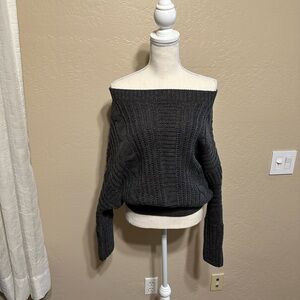 Active USA Charcoal Off-the-Shoulder Sweater